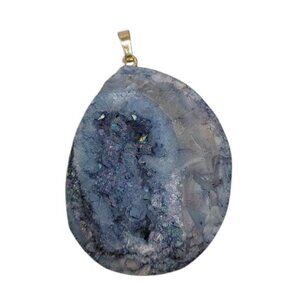 Blue Galaxy Druzy Quartz Chunk Pendant Natural Semi-Precious Gemstone Stunning